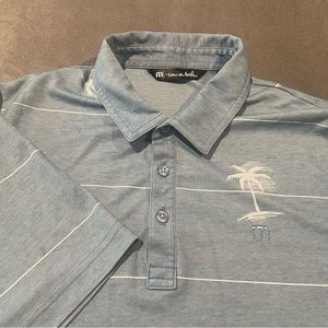 Travis Mathew Baumen Around Polo Shirt Mens M Blue Palm Tree Print Golfing